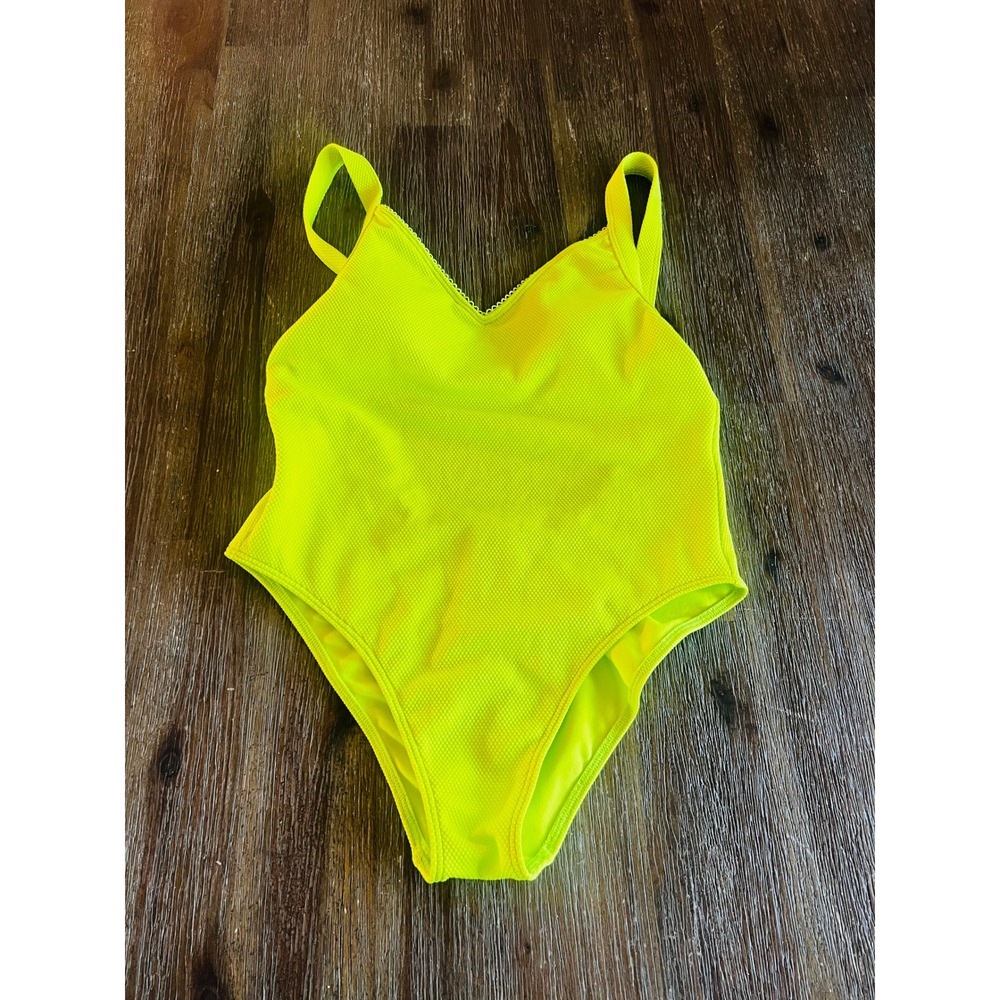 Roxy Neon Lime Green Textured Honeycomb One Piece Swimsuit V-Neck XS